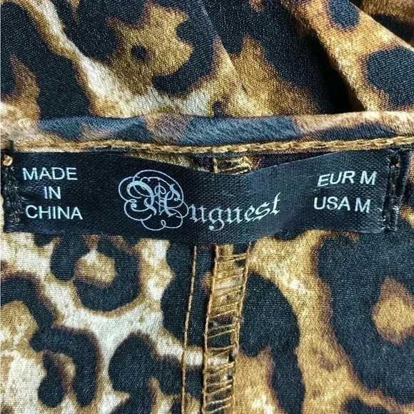 Huguest Leopard Ruffle Deep Drop Neckline Mini Dress with Belt Tie - Picture 7 of 9